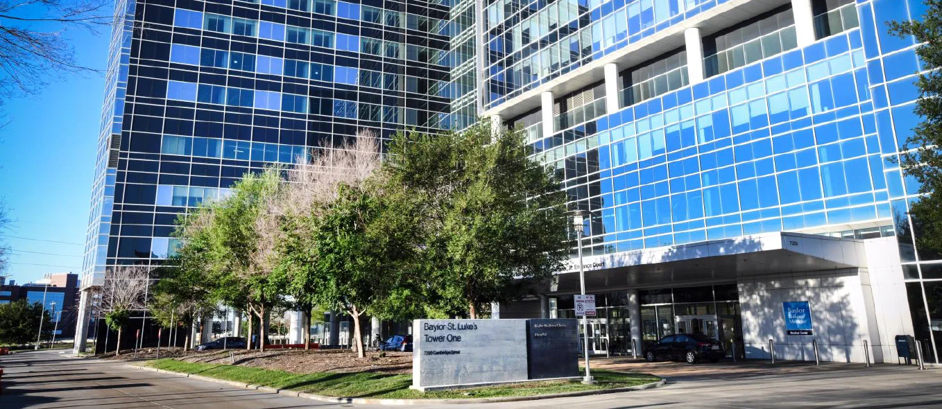 The glass facade of a Baylor College of Medicine building