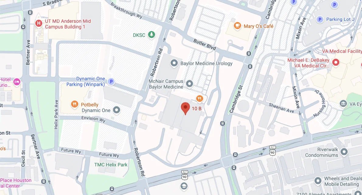 Map showing 7200 Cambridge St. in the Texas Medical Center, Houston